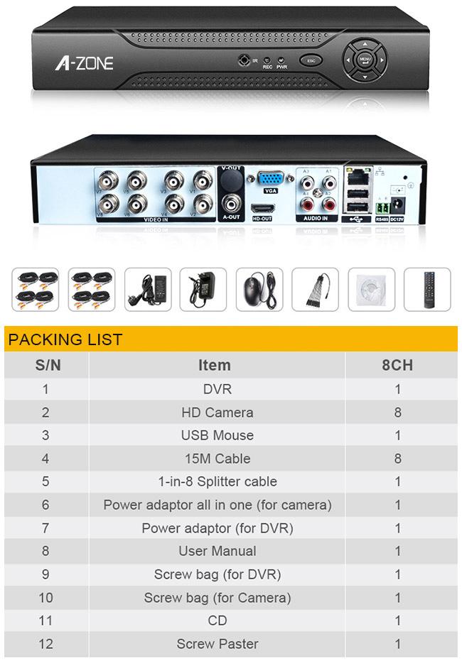 1080P AHD CCTV 장비 야간 시계, 가정 금속 탄알을 위한 8개의 채널 Cctv 장비